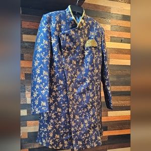Gold Silk Nehru Blazer with Customized Threads